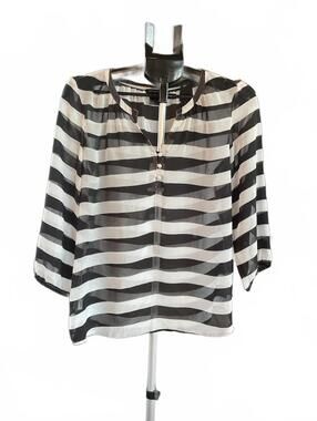 Ann Taylor Black and White Sheer Blouse with Button Detail